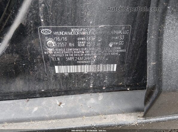 5NPE24AF3HH500792 2017 HYUNDAI SONATA Black ძრავის განყოფილების ხედი