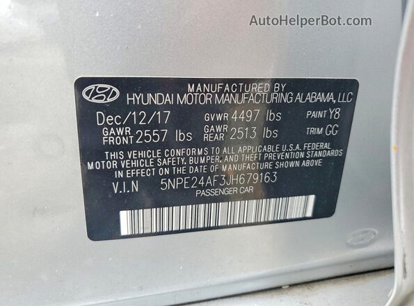 5NPE24AF3JH679163 2018 HYUNDAI SONATA Silver Engine compartment view