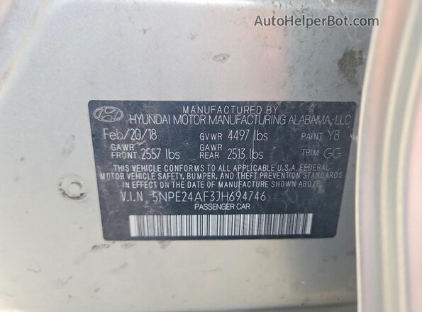 5NPE24AF3JH694746 2018 HYUNDAI SONATA Silver Вид підкапотного простору