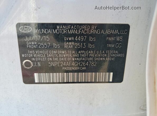 5NPE24AF4GH264782 2016 HYUNDAI SONATA White Widok komory silnika