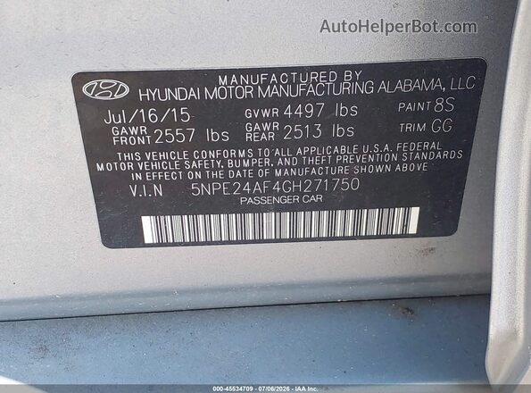 5NPE24AF4GH271750 2016 HYUNDAI SONATA Blue Engine compartment view