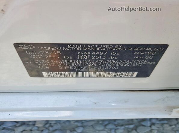 5NPE24AF4GH333793 2016 HYUNDAI SONATA White ძრავის განყოფილების ხედი