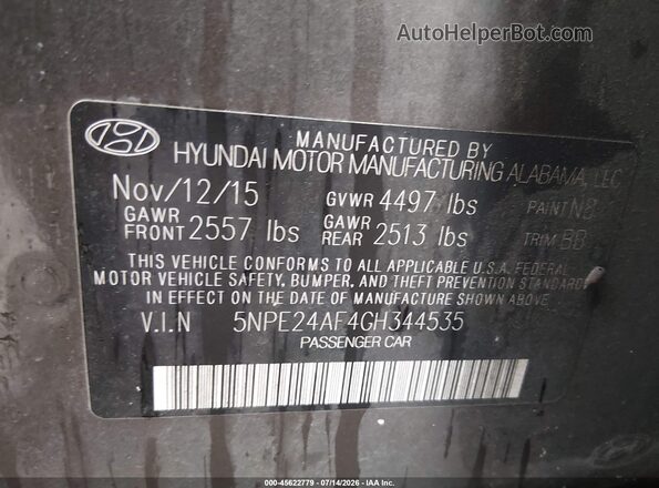 5NPE24AF4GH344535 2016 HYUNDAI SONATA Brown Widok komory silnika
