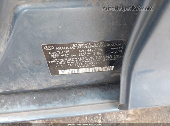 5NPE24AF4GH350934 2016 HYUNDAI SONATA Blue Вид підкапотного простору