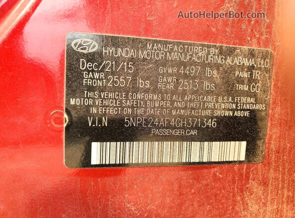 5NPE24AF4GH371346 2016 HYUNDAI SONATA Black Widok komory silnika