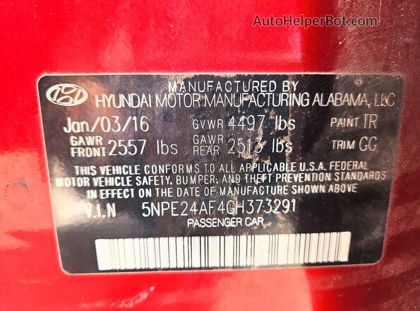 5NPE24AF4GH373291 2016 HYUNDAI SONATA Burgundy Widok komory silnika