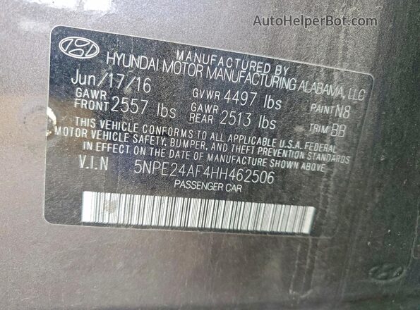 5NPE24AF4HH462506 2017 HYUNDAI SONATA Brown ძრავის განყოფილების ხედი