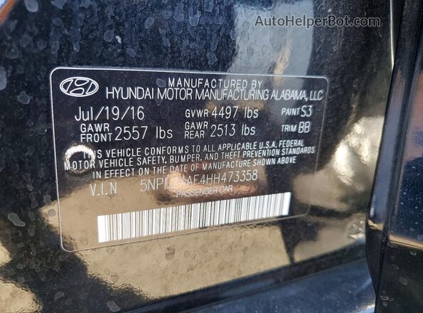 5NPE24AF4HH473358 2017 HYUNDAI SONATA Black Вид підкапотного простору