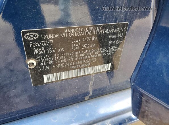5NPE24AF4HH556031 2017 HYUNDAI SONATA Синий Вид подкапотного пространства