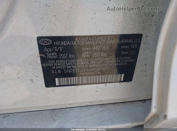 5NPE24AF4HH588901 2017 HYUNDAI SONATA White Widok komory silnika
