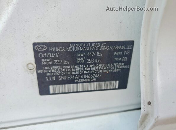 5NPE24AF4JH662467 2018 HYUNDAI SONATA White Շարժիչի բաժամունքի տեսք