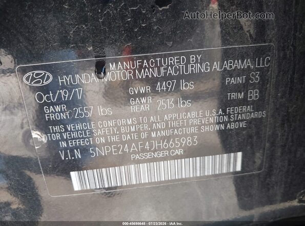 5NPE24AF4JH665983 2018 HYUNDAI SONATA Черный Вид подкапотного пространства