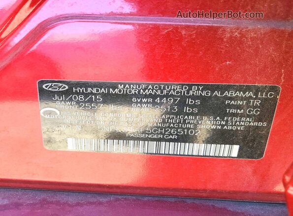 5NPE24AF5GH265102 2016 HYUNDAI SONATA Red Engine compartment view