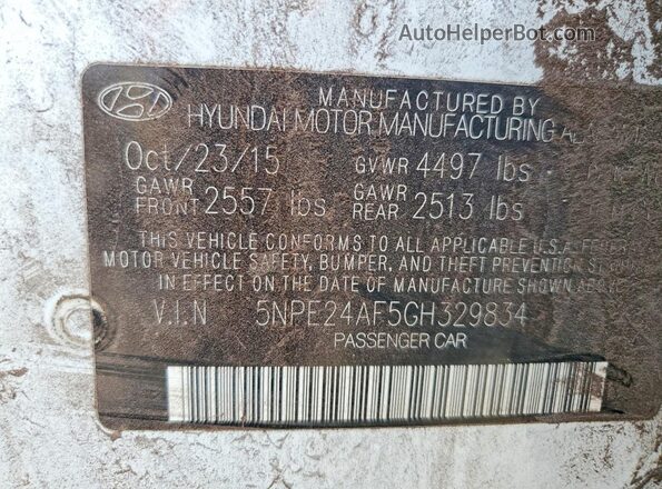 5NPE24AF5GH329834 2016 HYUNDAI SONATA White Engine compartment view