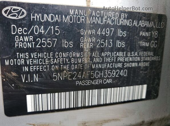 5NPE24AF5GH359240 2016 HYUNDAI SONATA Silver Շարժիչի բաժամունքի տեսք