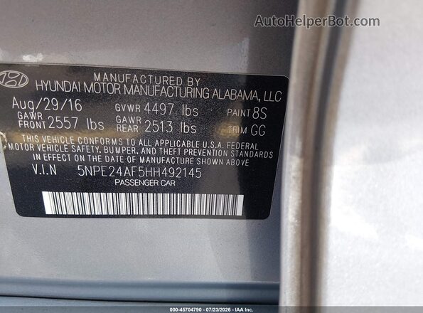 5NPE24AF5HH492145 2017 HYUNDAI SONATA Cream Շարժիչի բաժամունքի տեսք
