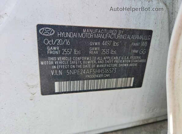 5NPE24AF5HH516573 2017 HYUNDAI SONATA White Շարժիչի բաժամունքի տեսք