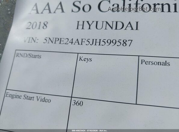 5NPE24AF5JH599587 2018 HYUNDAI SONATA Gray ძრავის განყოფილების ხედი
