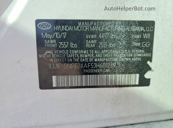 5NPE24AF5JH601239 2018 HYUNDAI SONATA White Շարժիչի բաժամունքի տեսք