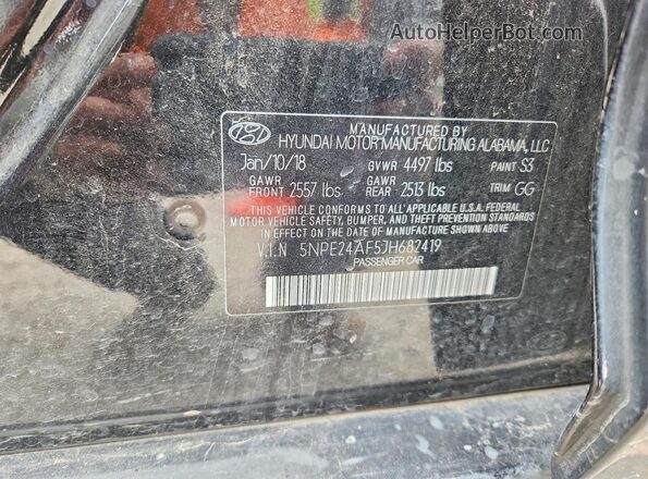 5NPE24AF5JH682419 2018 HYUNDAI SONATA Black VIN კოდის სტიკერის ხედი