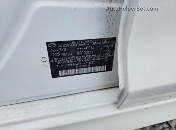 5NPE24AF5KH754852 2019 HYUNDAI SONATA White ძრავის განყოფილების ხედი