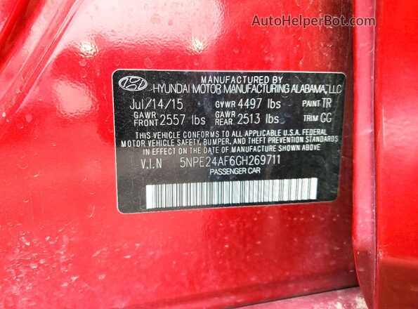 5NPE24AF6GH269711 2016 HYUNDAI SONATA Red VIN sticker view