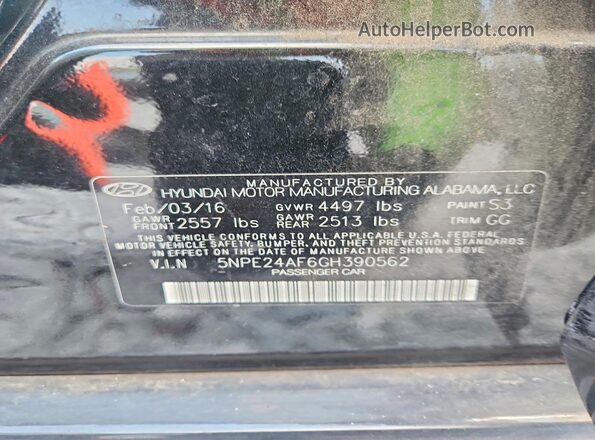 5NPE24AF6GH390562 2016 HYUNDAI SONATA Черный Вид подкапотного пространства