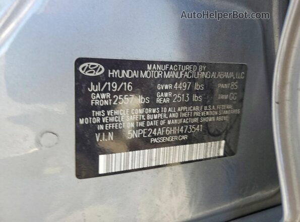 5NPE24AF6HH473541 2017 HYUNDAI SONATA Gray ძრავის განყოფილების ხედი