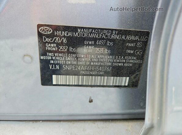 5NPE24AF6HH540767 2017 HYUNDAI SONATA Gray Engine compartment view