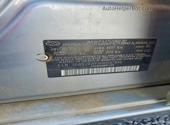 5NPE24AF6HH547895 2017 HYUNDAI SONATA Silver Widok naklejki z numerem VIN
