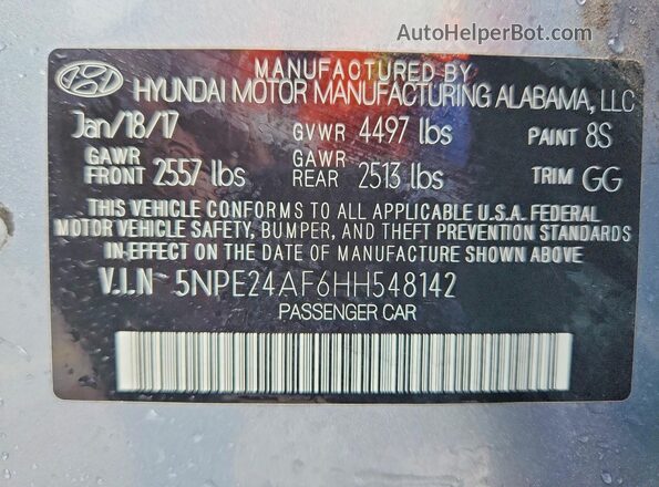 5NPE24AF6HH548142 2017 HYUNDAI SONATA Silver Widok komory silnika