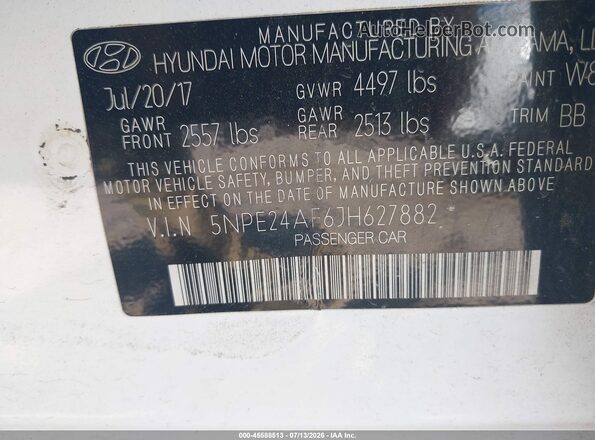 5NPE24AF6JH627882 2018 HYUNDAI SONATA Белый Вид подкапотного пространства