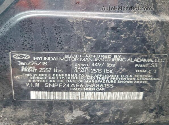 5NPE24AF6JH686155 2018 HYUNDAI SONATA Black Շարժիչի բաժամունքի տեսք