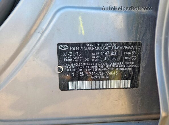 5NPE24AF7GH274643 2016 HYUNDAI SONATA Серый Вид подкапотного пространства