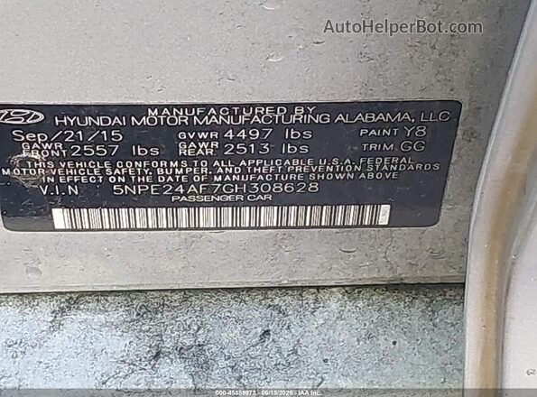 5NPE24AF7GH308628 2016 HYUNDAI SONATA Silver Շարժիչի բաժամունքի տեսք