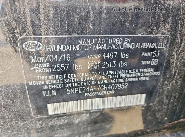 5NPE24AF7GH407952 2016 HYUNDAI SONATA Black Widok komory silnika