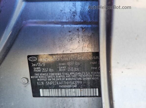 5NPE24AF7HH542799 2017 HYUNDAI SONATA Gray Engine compartment view