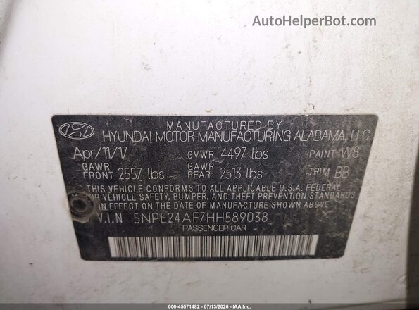 5NPE24AF7HH589038 2017 HYUNDAI SONATA White Widok komory silnika