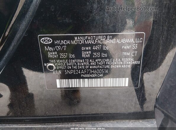 5NPE24AF7JH600514 2018 HYUNDAI SONATA Черный Вид подкапотного пространства