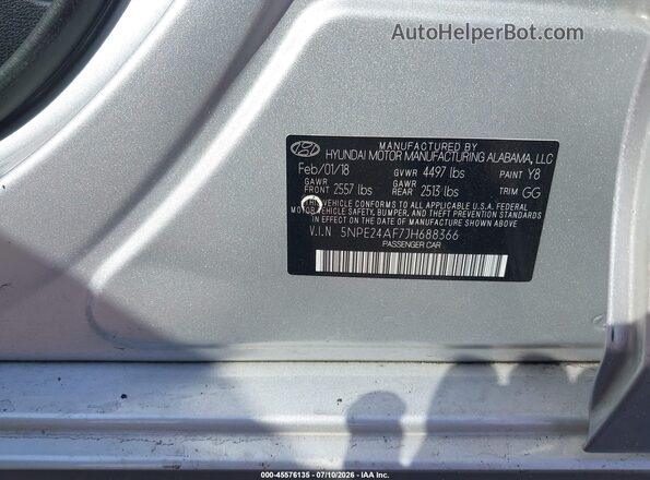 5NPE24AF7JH688366 2018 HYUNDAI SONATA Silver Շարժիչի բաժամունքի տեսք