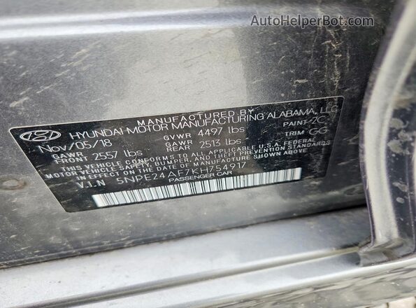 5NPE24AF7KH754917 2019 HYUNDAI SONATA Gray Widok komory silnika