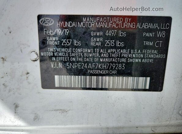 5NPE24AF7KH779283 2019 HYUNDAI SONATA White Engine compartment view