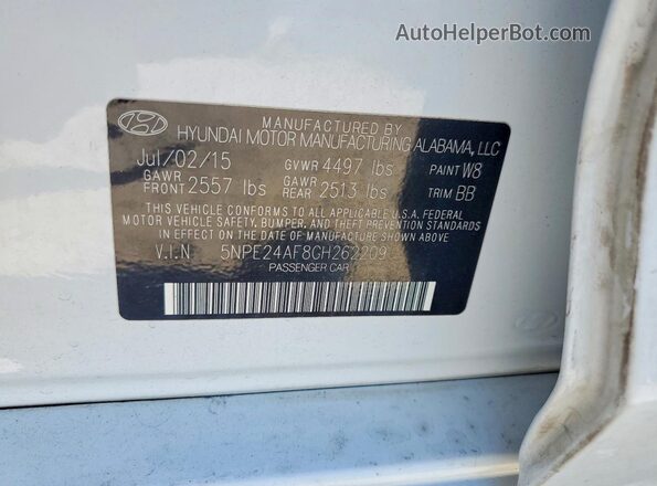 5NPE24AF8GH262209 2016 HYUNDAI SONATA White Vista del compartimento del motor