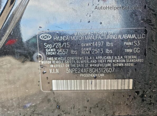 5NPE24AF8GH312607 2016 HYUNDAI SONATA Black Engine compartment view