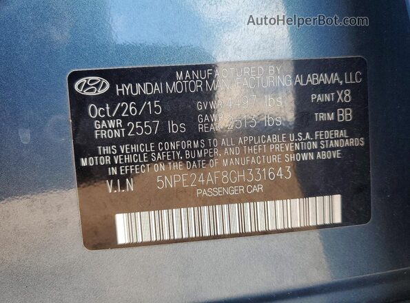 5NPE24AF8GH331643 2016 HYUNDAI SONATA Синий Вид подкапотного пространства
