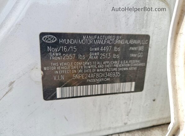 5NPE24AF8GH346935 2016 HYUNDAI SONATA White Engine compartment view