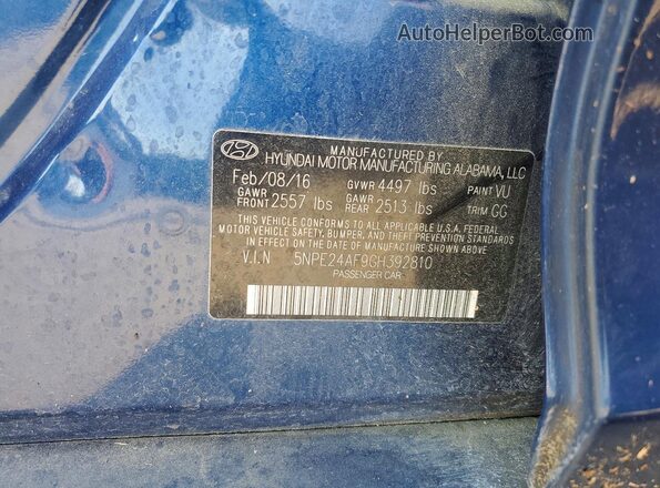 5NPE24AF9GH392810 2016 HYUNDAI SONATA Blue Вид підкапотного простору