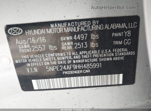 5NPE24AF9HH485991 2017 HYUNDAI SONATA Silver Вид підкапотного простору
