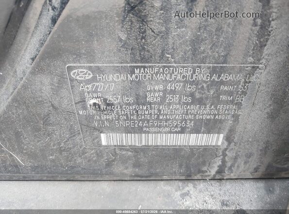 5NPE24AF9HH595634 2017 HYUNDAI SONATA Black Вид підкапотного простору