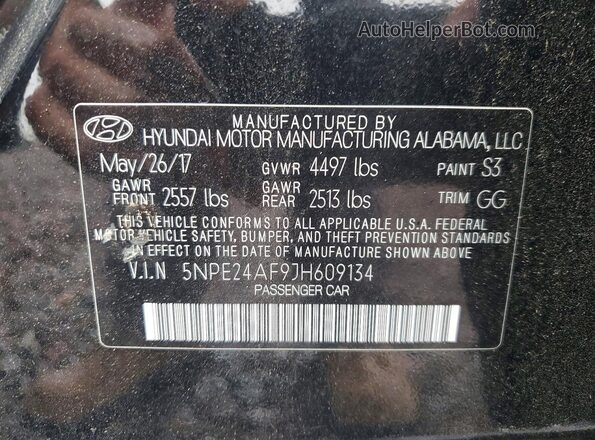5NPE24AF9JH609134 2018 HYUNDAI SONATA Black Widok naklejki z numerem VIN